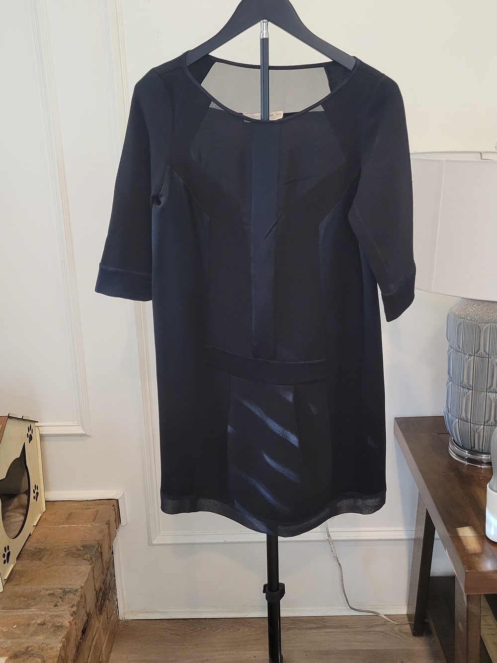 BCBGMaxAzria Black Sheer-Panel Shift Dress
